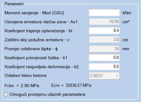 2.2.6. Kontrola pukotina Proračun kontrole pukotina provodi se prema HRN EN 1992-1-1 kako je naznačeno u točki 1.1.5. Prije proračuna pukotina, potrebno je unijeti parametre (Slika 2.27. ). Slika 2.