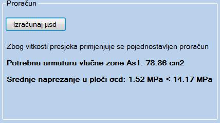 Slika 2.36. Vitak T presjek b eff 5 b w - nije moguće koristiti pojednostavljeni proračun. Potrebno odabrati deformaciju armature (Slika 2.37.