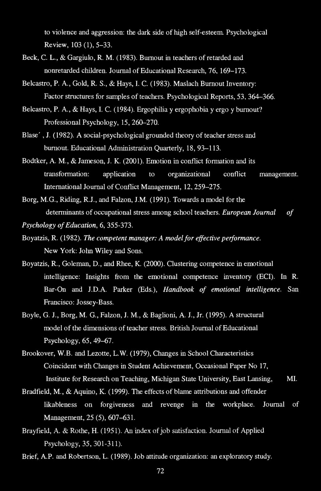 Psychological Reports, 53, 364-366. Belcastro, P. A., & Hays, I. C. (1984). Ergopbilia y ergophobia y ergo y burnout? Professional Psychology, 15, 260-270. Blase', J. (1982).