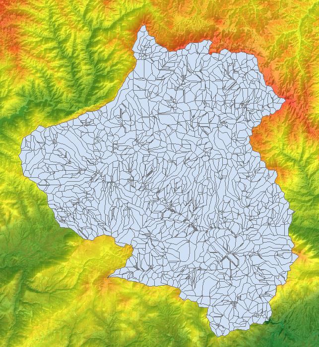 ΚΕΦΑΛΑΙΟ 4: ΥΠΟΛΟΓΙΣΤΙΚΑ ΕΡΓΑΛΕΙΑ Σχήμα 4.7: Τελική διακριτοποίηση της λεκάνης απορροής σε κελιά.