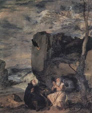 He entered the cave and found Abba Paul on his knees with his arms outstretched. Saint Anthony mourned for him, and wrapped him in the cloak.