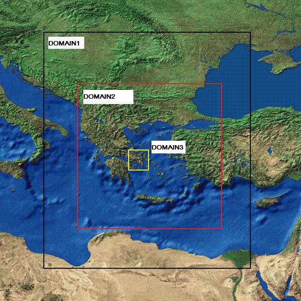 Ελλάδα. Το τρίτο πλέγµα (11 X 11 κυψελίδες) εστιάζει στην ΕΠΑ και έχει χωρική ανάλυση 2 km.