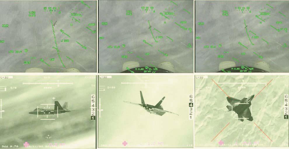 Το Α/Φ F-22 μέσα από το HUD και το σύστημα OSF (Optronique Secteur Frontal) του Α/Φ Rafale, κατά τη διάρκεια της άσκησης ATLC (Advanced Tactical Leadership Course) το 2009 στα Ηνωμένα Αραβικά Εμιράτα