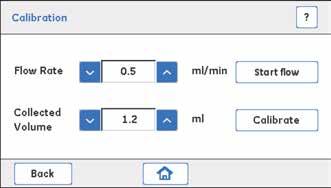 3 Εργασίες συντήρησης 3.6 Pump 3.6.1 Calibration 3 Χρησιμοποιήστε τα βέλη προς τα πάνω/κάτω για να ορίσετε το επιθυμητό Flow Rate. 4 Πατήστε Start flow για εκκίνηση του Pump.