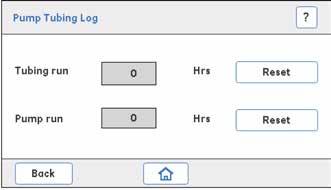 3 Εργασίες συντήρησης 3.6 Pump 3.6.3 Pump tubing log 3.6.3 Pump tubing log Περιγραφή παραμέτρων Παράμετρος Tubing run Περιγραφή Υποδεικνύει πόσες ώρες έχει χρησιμοποιηθεί η αντλία.