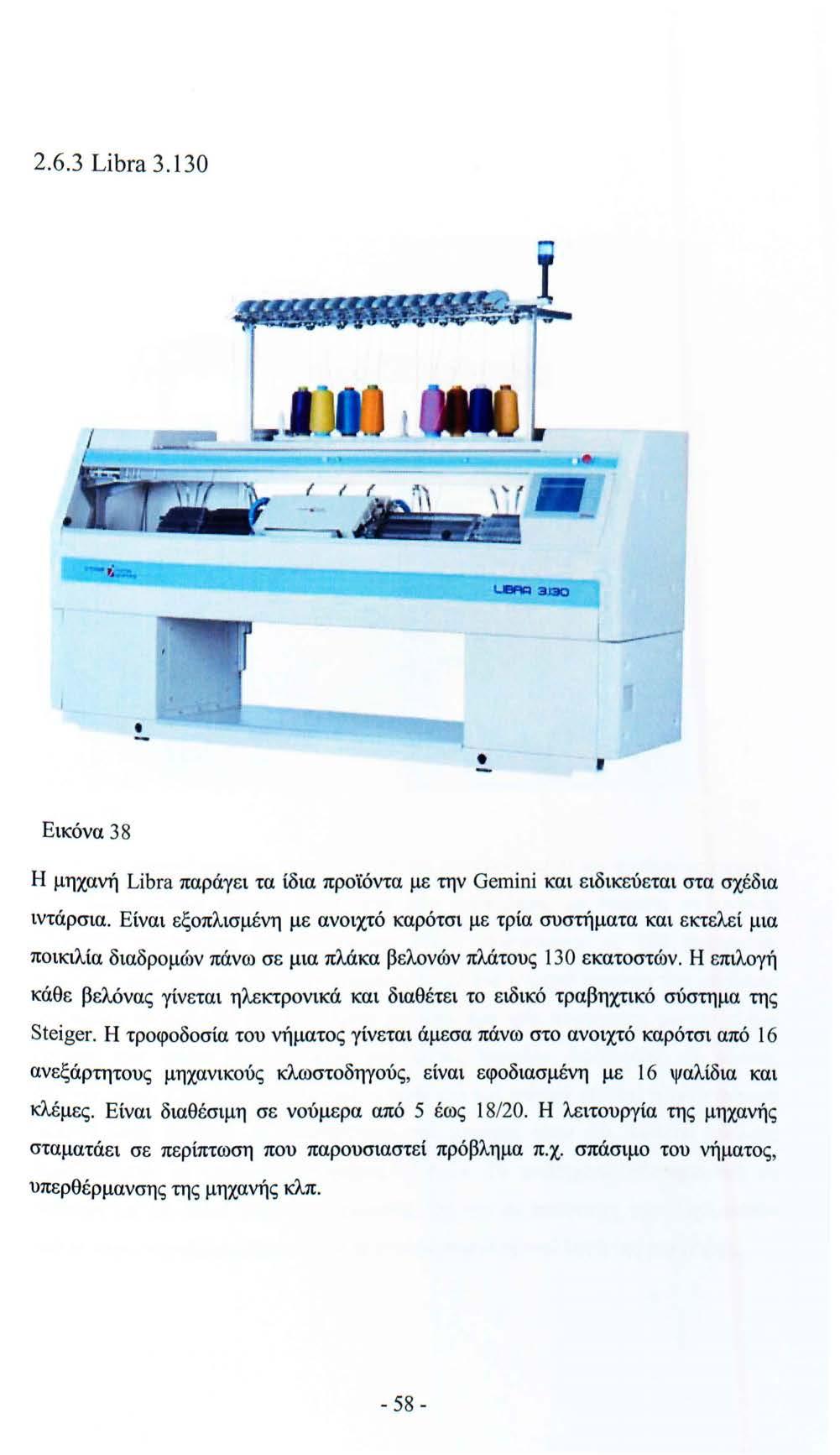 2.6.3 Libra 3.130-1 Εικόνα 38 Η μηχανή Libra παράγει τα ίδια προϊόντα με την Gemini και ειδικεύεται στα σχέδια ιντάρσια.