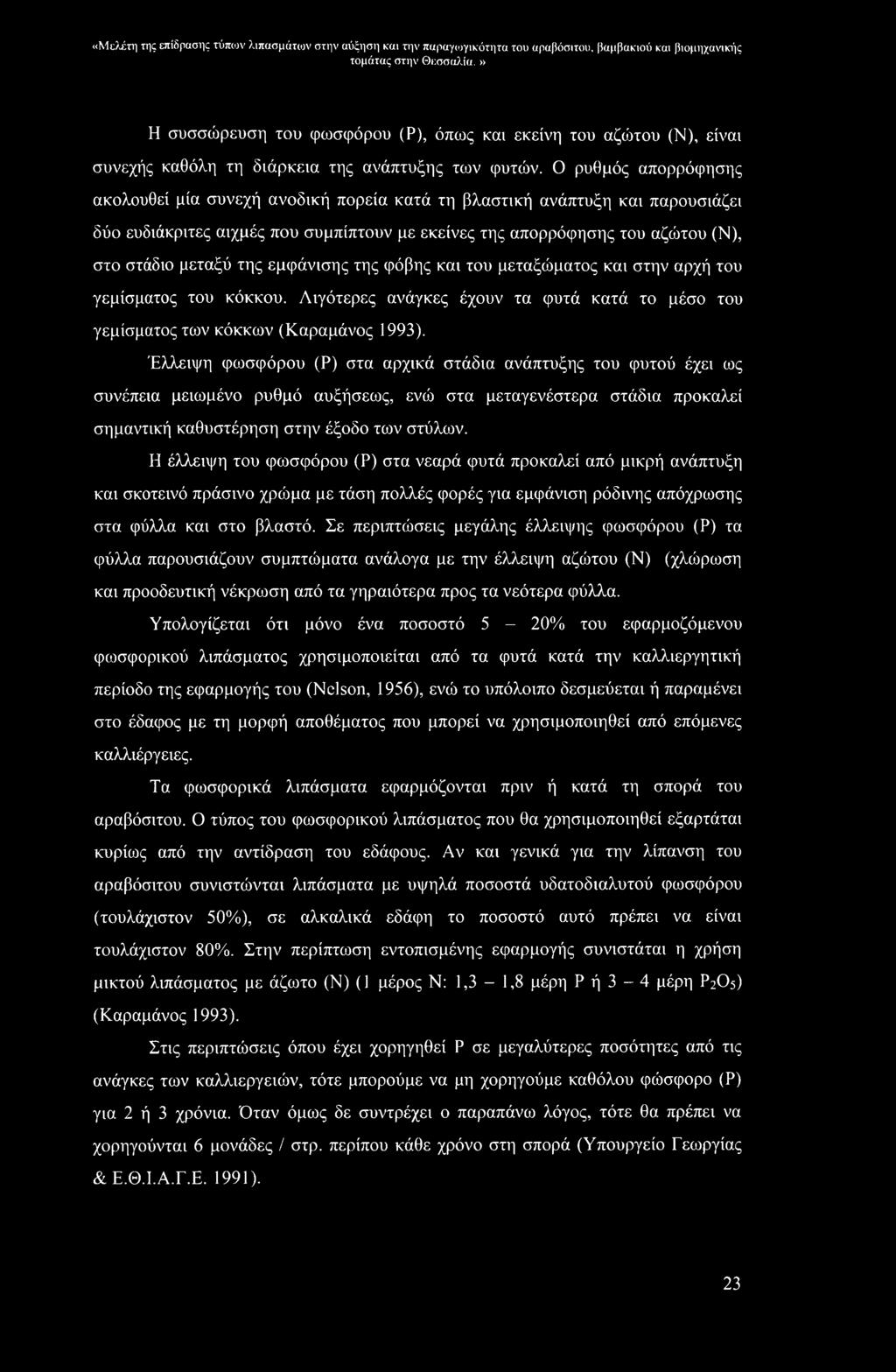 «Μελέτη της επίδρασης τύπων λιπασμάτων στην αύξηση και την παραγωγικότητα του αραβόσιτου, βαμβακιού και βιομηχανικής Η συσσώρευση του φωσφόρου (Ρ), όπως και εκείνη του αζώτου (Ν), είναι συνεχής