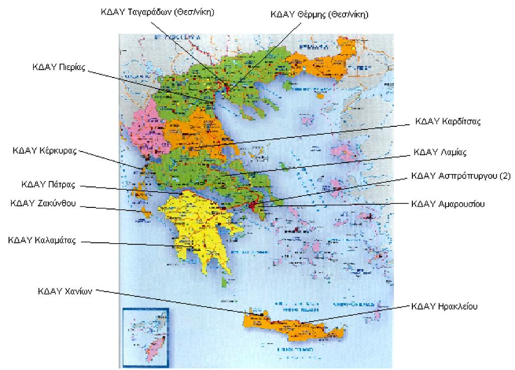 Σχήμα 7.1: Πανελλαδική ανάπτυξη ΚΔΑΥ και λειτουργία έργων ανάκτησης υλικών συσκευασίας από τα στερεά απόβλητα με διαλογή στην πηγή, σε επίπεδο νοικοκυριού, σε συνεργασία με τους ΟΤΑ. 7.3 Πανελλαδική ανάπτυξη ΚΔΑΥ Τα έργα που βρίσκονται σε λειτουργία σε όλη την Ελλάδα παρουσιάζονται στο παρακάτω σχήμα.