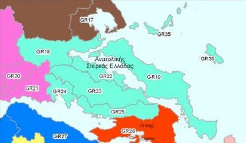 Εικόνα 2.1.1.10: Λεκάνες απορροής ΥΔ Ανατολικής Στερεάς Ελλάδας (Πηγή:http://wfd.ypeka.gr/index.php?option=com_content&task=view&id=57&Itemid=12) Στον Πίνακα 2.1.1.7 που ακολουθεί παρουσιάζονται οι λεκάνες απορροής με τους αντίστοιχους κωδικούς και τις εκτάσεις.
