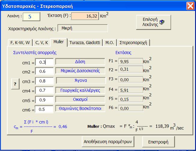 σε υπολογισμούς τύπων οι οποίοι απαιτούν την γνώση του συντελεστή απορροής (Τürazza, Giadotti κλπ.).