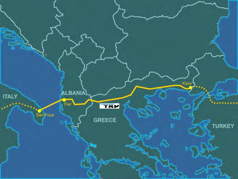 2 Σχήμα 1.1 Δίκτυο αγωγού μεταφοράς φυσικού αερίου Trans Adriatic Pipeline (TAP) [Διαδίκτυο] 1.