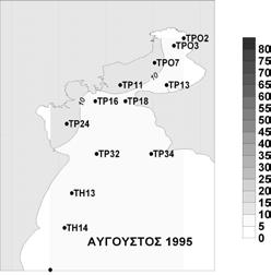 Η χωρική κατανομή της βιομάζας παρουσίασε μερική διαφοροποίηση μεταξύ των τεσσάρων εποχών, καθώς οι σταθμοί μπροστά από τις εκβολές των ποταμών είχαν πάντα υψηλή