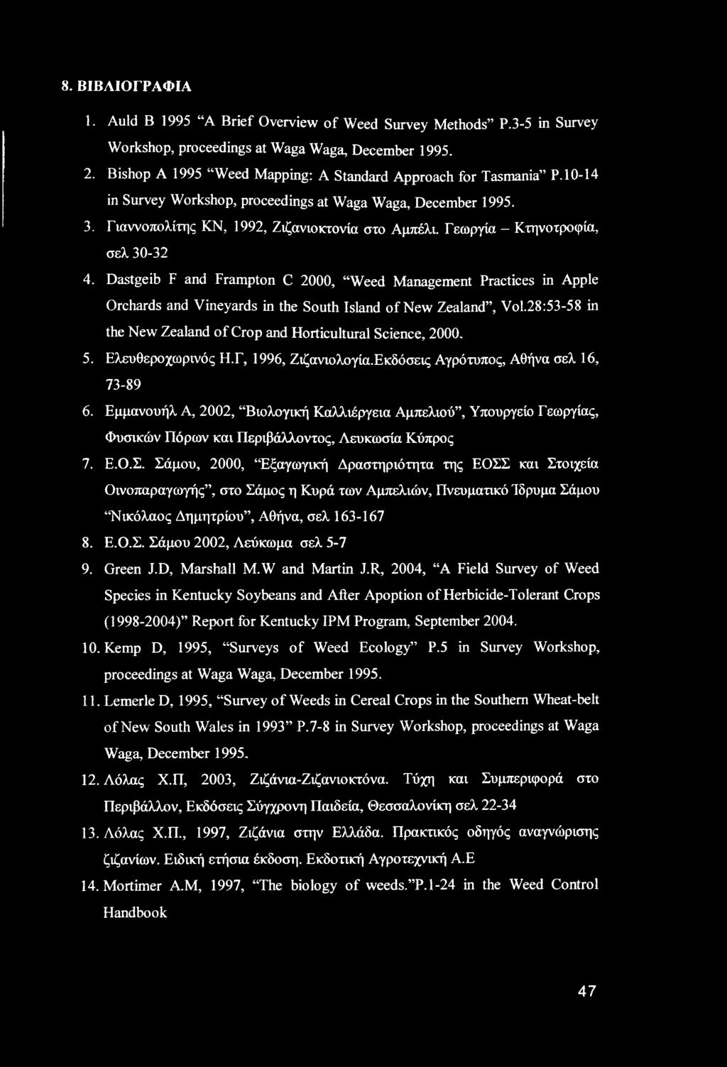 Γεωργία Κτηνοτροφία, σελ 30-32 4. Dastgeib F and Frampton C 2000, Weed Management Practices in Apple Orchards and Vineyards in the South Island of New Zealand, Vol.