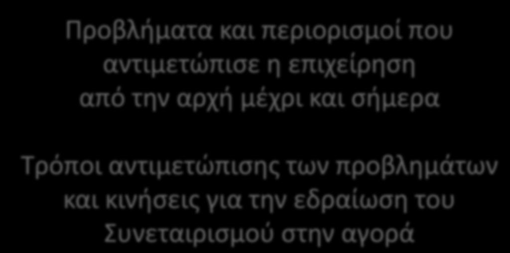 Προβλιματα και περιοριςμοί που αντιμετϊπιςε θ επιχείρθςθ από τθν αρχι μζχρι και ςιμερα