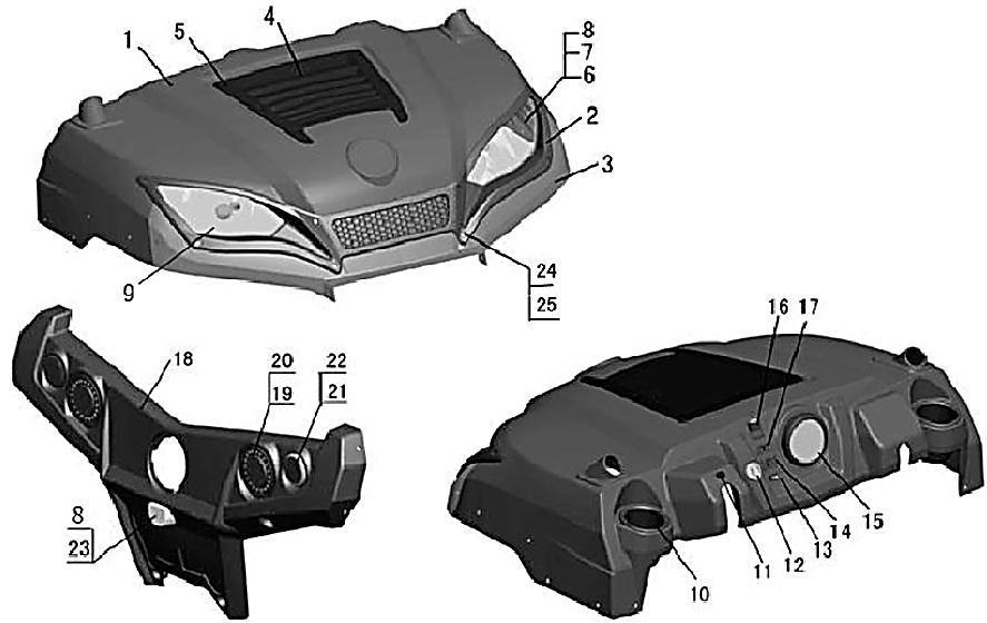 F08 BODY KIT 1 1 L1101010 FRONT ENGINE COVER 1 2 L1101030 HEADLIGHT COVER 1 3 L1101110 UNDER COBER,FRONT ENGINE COVER 1 4 L1101020 GARNISH COVER,FRONT ENGINE COVER 1 5 S0108001 EXPANSION SCREW(M8 20)