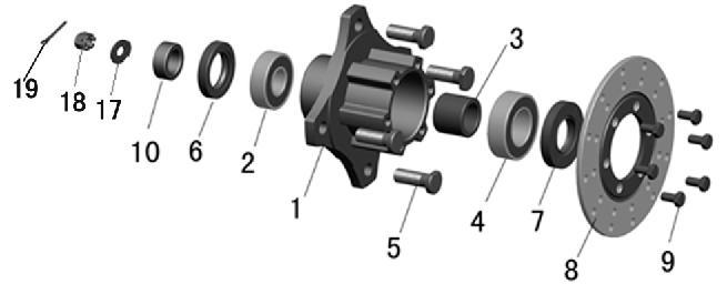 5) 8 6 L0504030 SEAL RING(TC26 40 7) 2 7 L0504040 SEAL RING(TC25 47 7) 2 8 L0803010 FRONT BRAKE DISC 2 9 S0102058 BOLT(M6 16) 12 10 L0806030 BUSHING(φ17