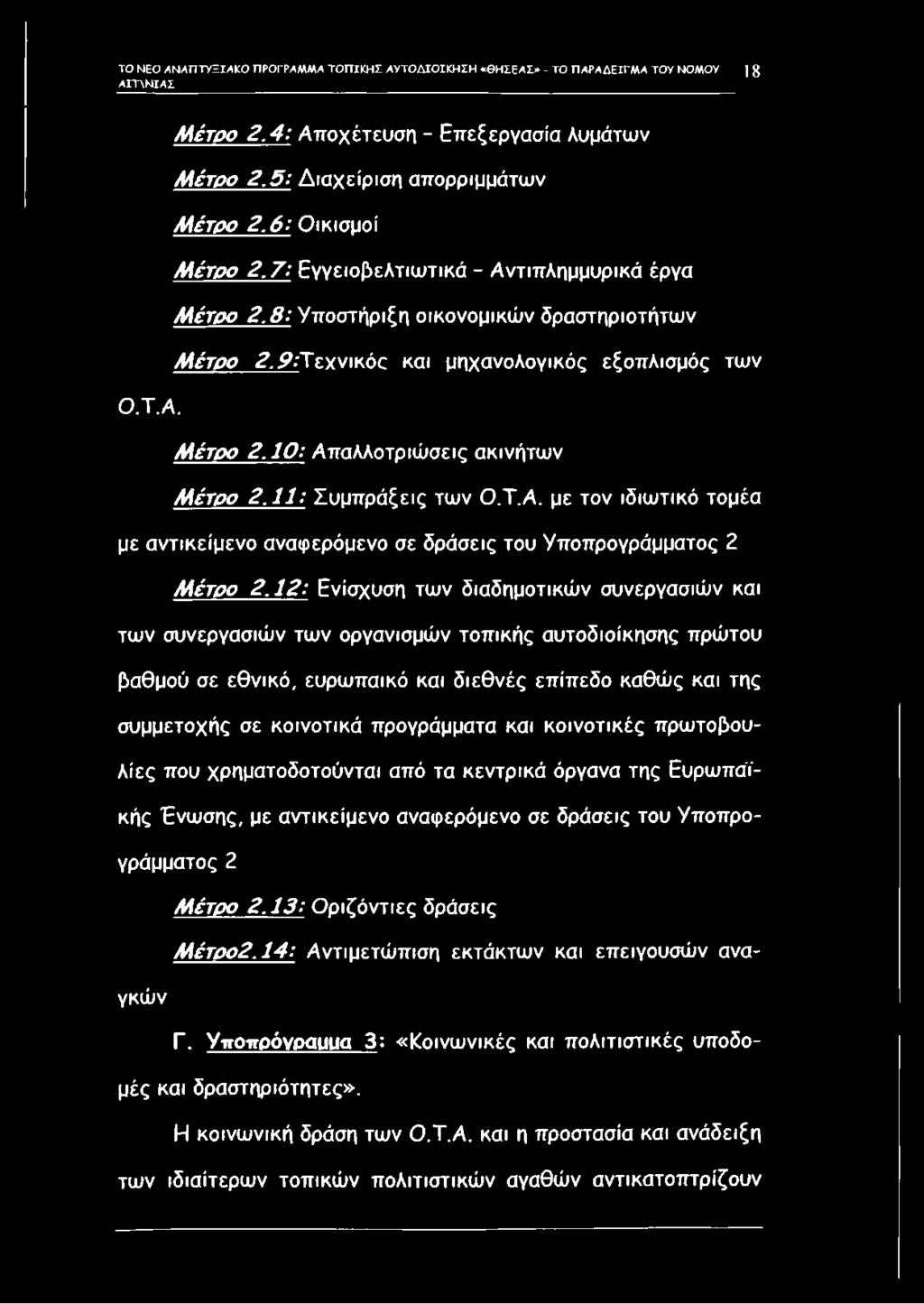 11: Συμπράξεις των Ο.Τ.Α. με τον ιδιωτικό τομέα με αντικείμενο αναφερόμενο σε δράσεις του Υποπρογράμματος 2 Μέτρο 2.