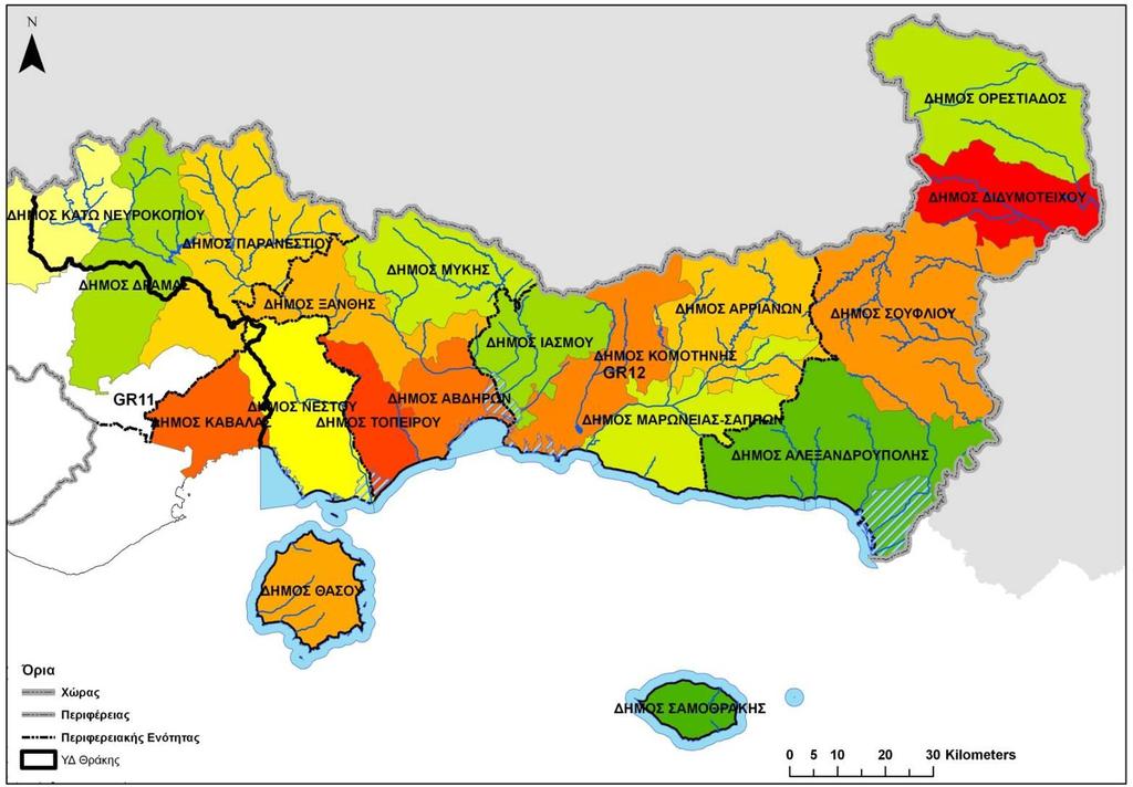 Σχήμα 3-2 Οι Δήμοι του ΥΔ 12