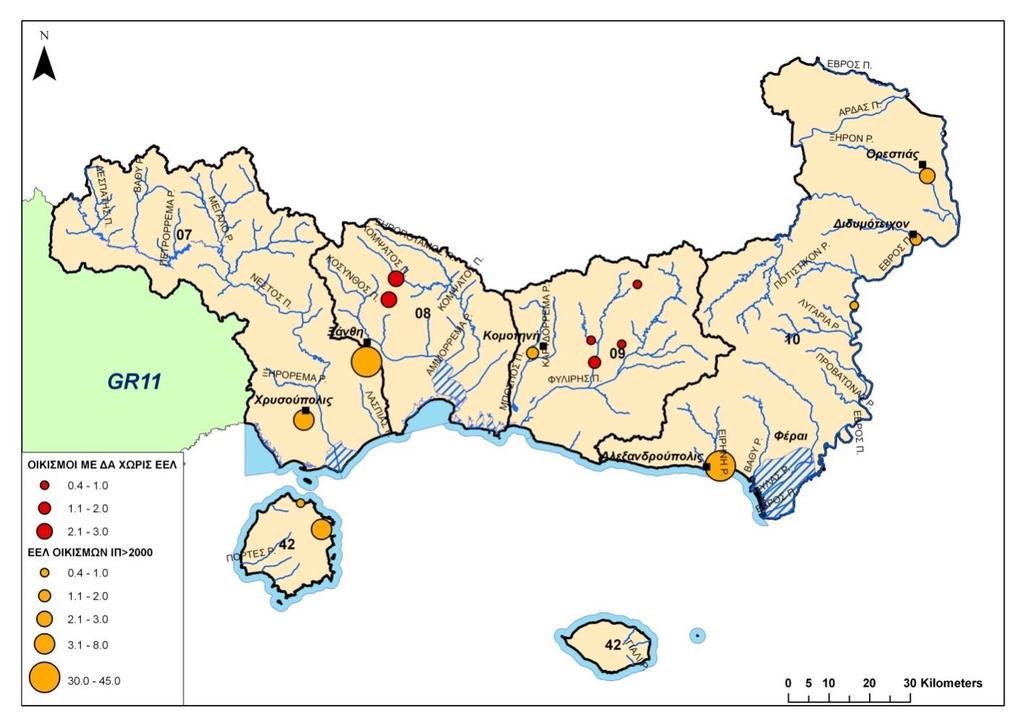 Σχήμα 6-4 Ετήσιο φορτίο Φωσφόρου (tn/year) που καταλήγει στα επιφανειακά