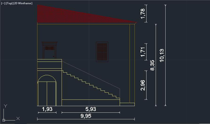 ΧΩΡΟΣ Β Εικόνα 4.1.6. Σκαρίφημα πρόσοψης χώρου Β. Βόρειο Δυτική πλευρά. Ο χώρος Β είναι η εμπρόσθια πλευρά του σπιτιού με μήκος 9,95μ. και ύψος 10,13μ.