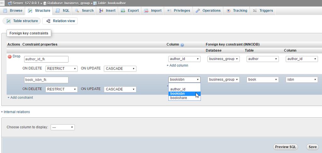 Δήλωση book_isbn σαν ξένο κλείδι Γράφουμε ένα όνομα, όπως book_isbn_fk Επιλέγουμε το πεδίο που θα συσχετιστεί με το ξένο πίνακα.