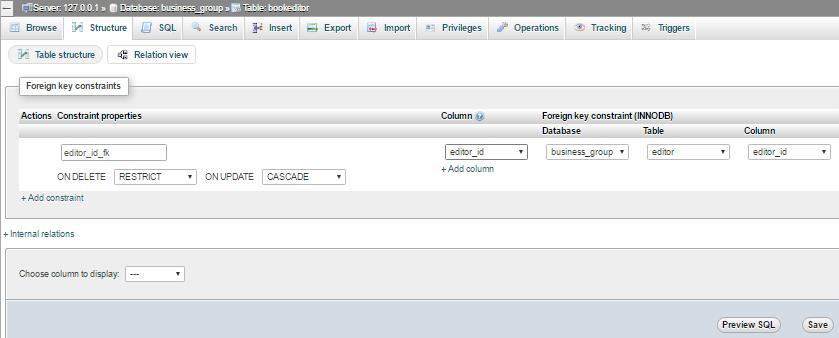 Δήλωση editor_id σαν ξένο κλείδι Προβολή Σχέσης Γράφουμε ένα όνομα, όπως editor_id_fk Επιλέγουμε το πεδίο που θα συσχετιστεί με το ξένο πίνακα.