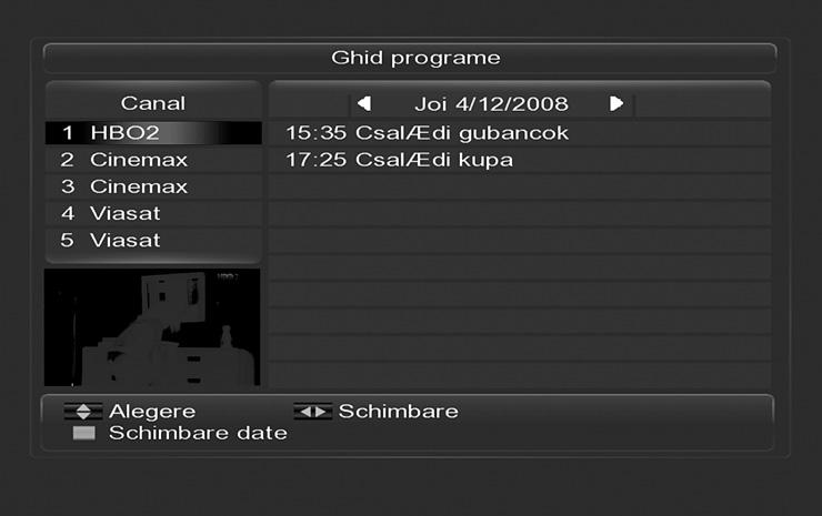 In fereastra EPG puteti afla urmatoarele informatii: Afiseaza informatii despre canalul urmarit. Pentru a vedea programul TV saptamanal.