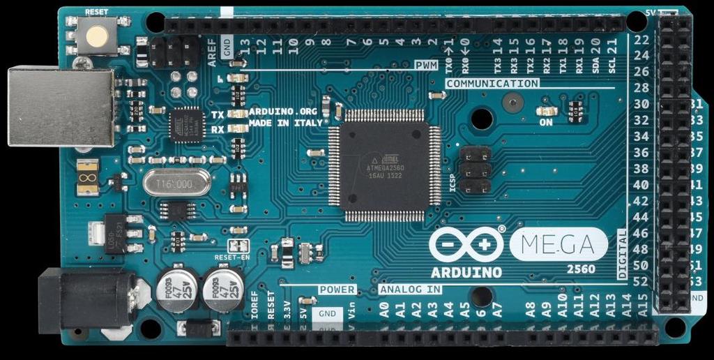 1.3 ARDUINO MEGA Εικόνα 1.5:Arduino Mega Το Arduino Mega είναι η πιο εξελιγμένη έκδοση με τον μικροελεγκτή ATmega1280 και αρκετά μεγαλύτερο μέγεθος.