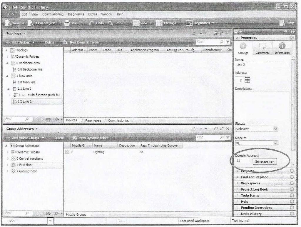 4.9.19 Έλεγχος μοναδικότητας της domain address (System ΙΟ) Πριν την έναρξη λειτουργίας μιας εγκατάστασης Power Line ΚΝΧ πρέπει να ελεγχθεί η μοναδικότητα του συστήματος (domain address).