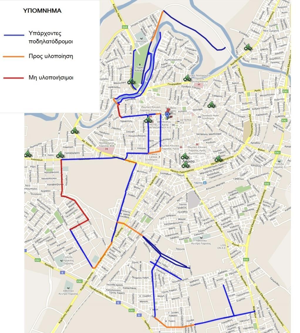 Χάρτης 6.5: Δίκτυο ποδηλατόδρομων Πηγή:http://bicyclelarissa.blogspot.