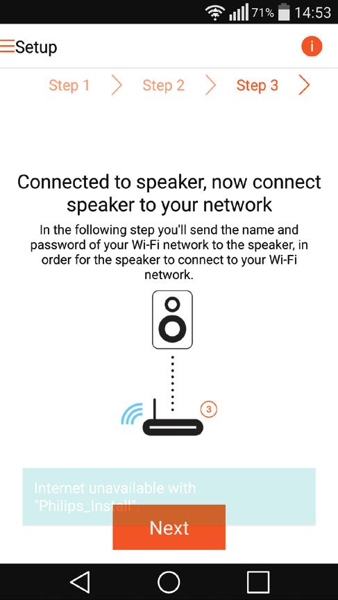 Εμφανίζεται ένα νέο δίκτυο Wi-Fi που δημιουργείται από το AW1000, με όνομα δικτύου (SSID) Philips_ Install.