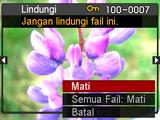 Memilih Imej untuk Percetakan (Cetakan DPOF) [p] (MAIN) * Skrin Syot Kilat * [SET] * MENU * Tab MAIN * Cetakan DPOF Lihat halaman 79 untuk butiran.