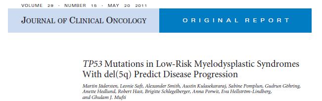 Ασθενείς χαμηλού κινδύνου με del(5q) έχουν μεταλλαγές TP53 που τους κατατάσσουν σε υψηλού κινδύνου για εξέλιξη σε ΟΜΛ.
