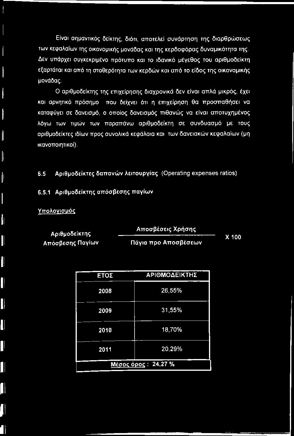 Ο αριθμοδείκτης της επιχείρησης διαχρονικά δεν είναι απλά μικρός, έχει και αρνητικό πρόσημο που δείχνει ότι η επιχείρηση θα προσπαθήσει να καταφύγει σε δανεισμό, ο οποίος δανεισμός πιθανώς να είναι
