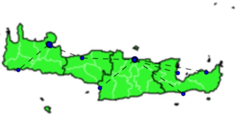 Εικόνα 4-16 Σύνδεση παράκτιων περιοχών εντός ίδιου μεγάλου νησιού, εδώ Κρήτη -Σύνδεση με υδροπλάνα σε ηπειρωτικές, παραλίμνιες και παράκτιες περιοχές Πόλεις με λίμνες ή κοντά σε αυτές θα