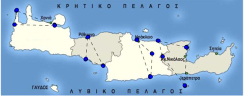 Εικόνα 4-22 Παράδειγμα δικτύου πτήσεων See & stop στη Κρήτη Το Sight-seeing είναι το είδος του ταξιδιού κατά τη διάρκεια του οποίου οι ταξιδιώτες έχουν την ευκαιρία να ξεναγηθούν στις περιοχές πάνω