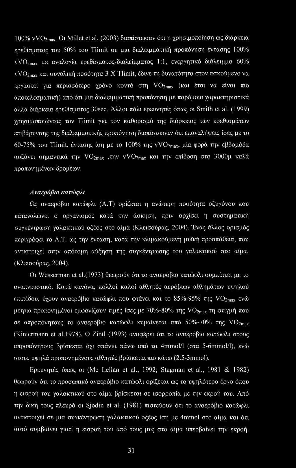 60% vv02ma\ και συνολική ποσότητα 3 X Tlimit, έδινε τη δυνατότητα στον ασκούμενο να εργαστεί για περισσότερο χρόνο κοντά στη V02max (και έτσι να είναι πιο αποτελεσματική) από ότι μια διαλειμματική