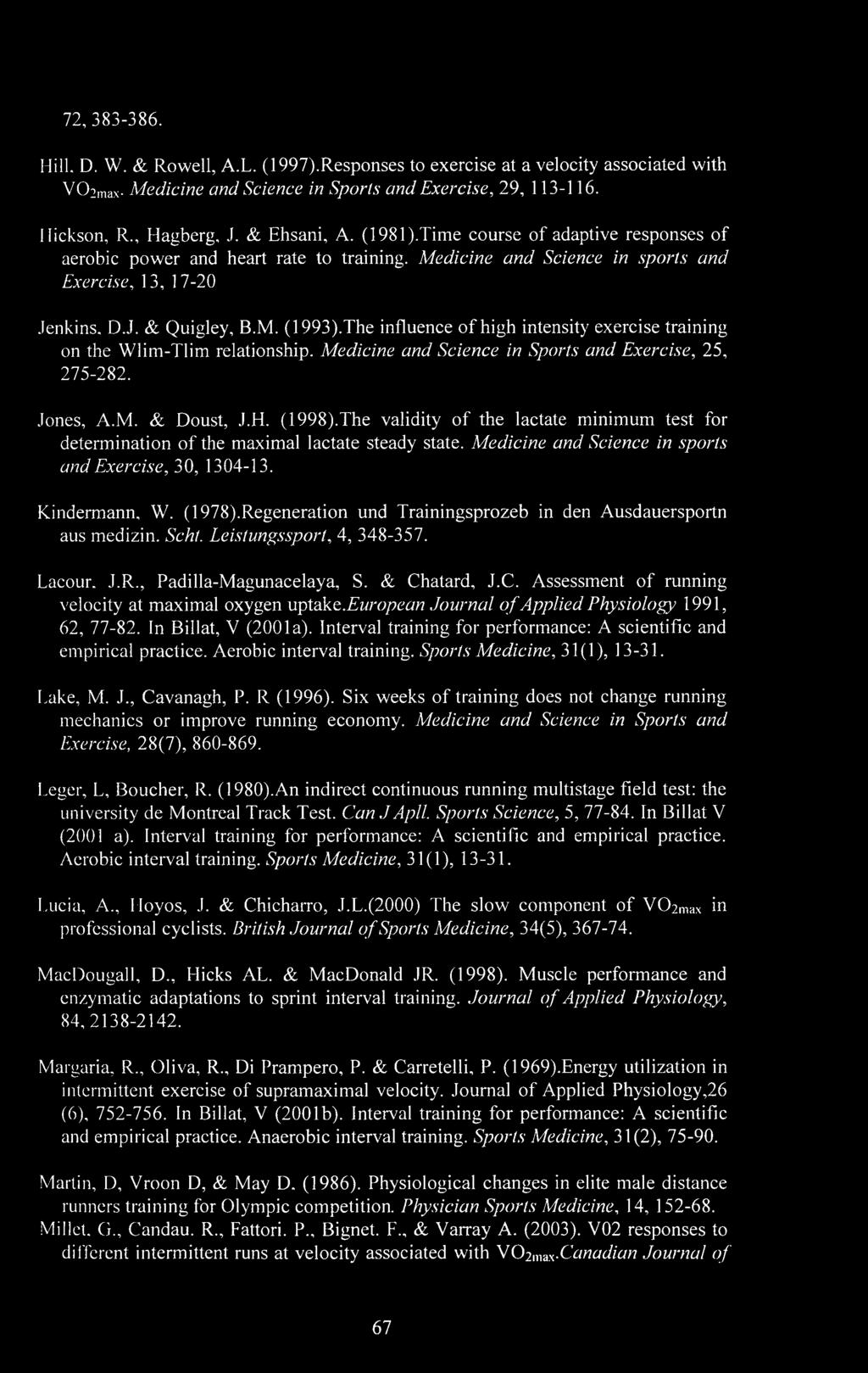 The influence of high intensity exercise training on the Wlim-Tlim relationship. Medicine and Science in Sports and Exercise, 25, 275-282. Jones, A.M. & Doust, J.H. (1998).