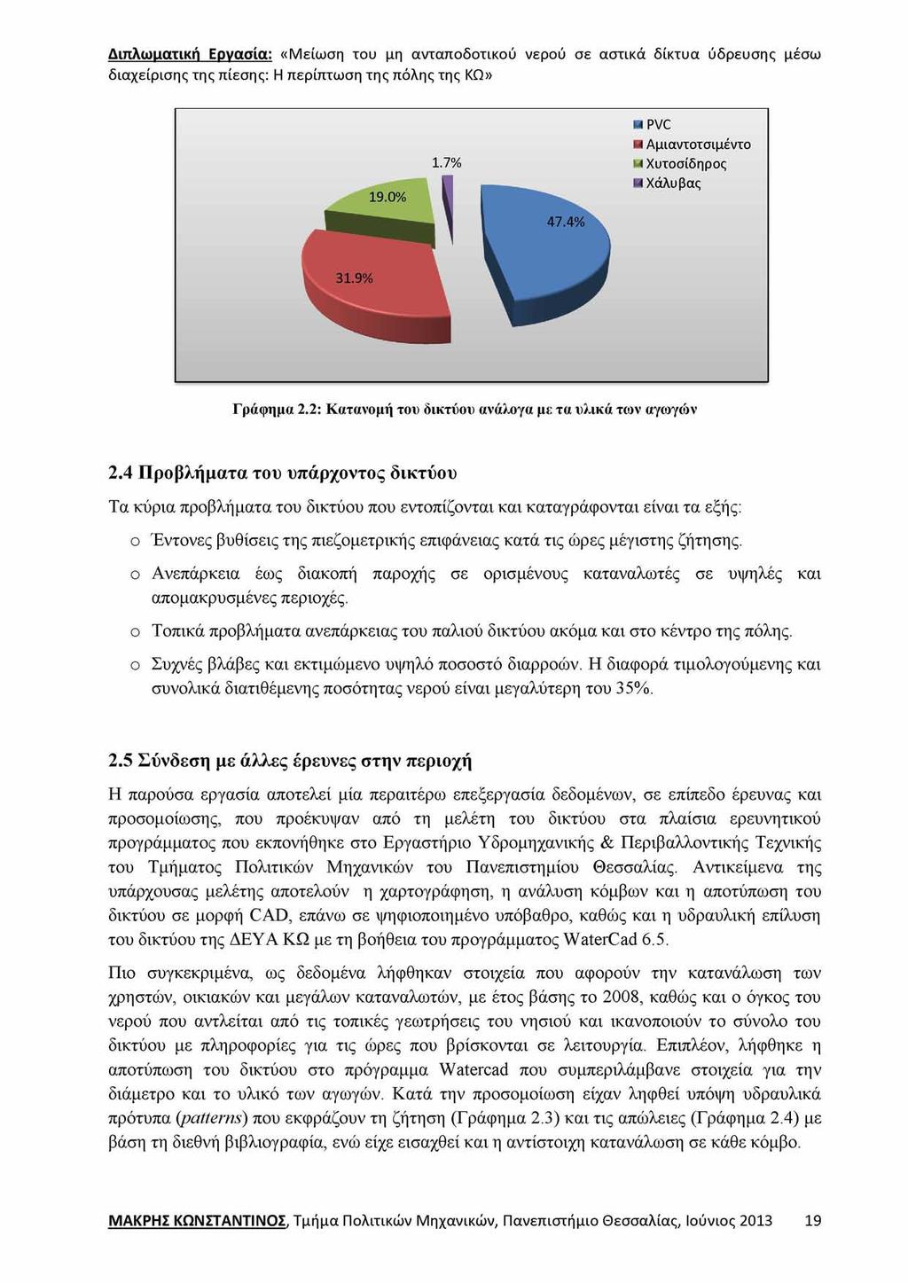 2.4 Προβλήματα του υπάρχοντος δικτύου Τα κύρια προβλήματα του δικτύου που εντοπίζονται και καταγράφονται είναι τα εξής: o Έντονες βυθίσεις της πιεζομετρικής επιφάνειας κατά τις ώρες μέγιστης ζήτησης.