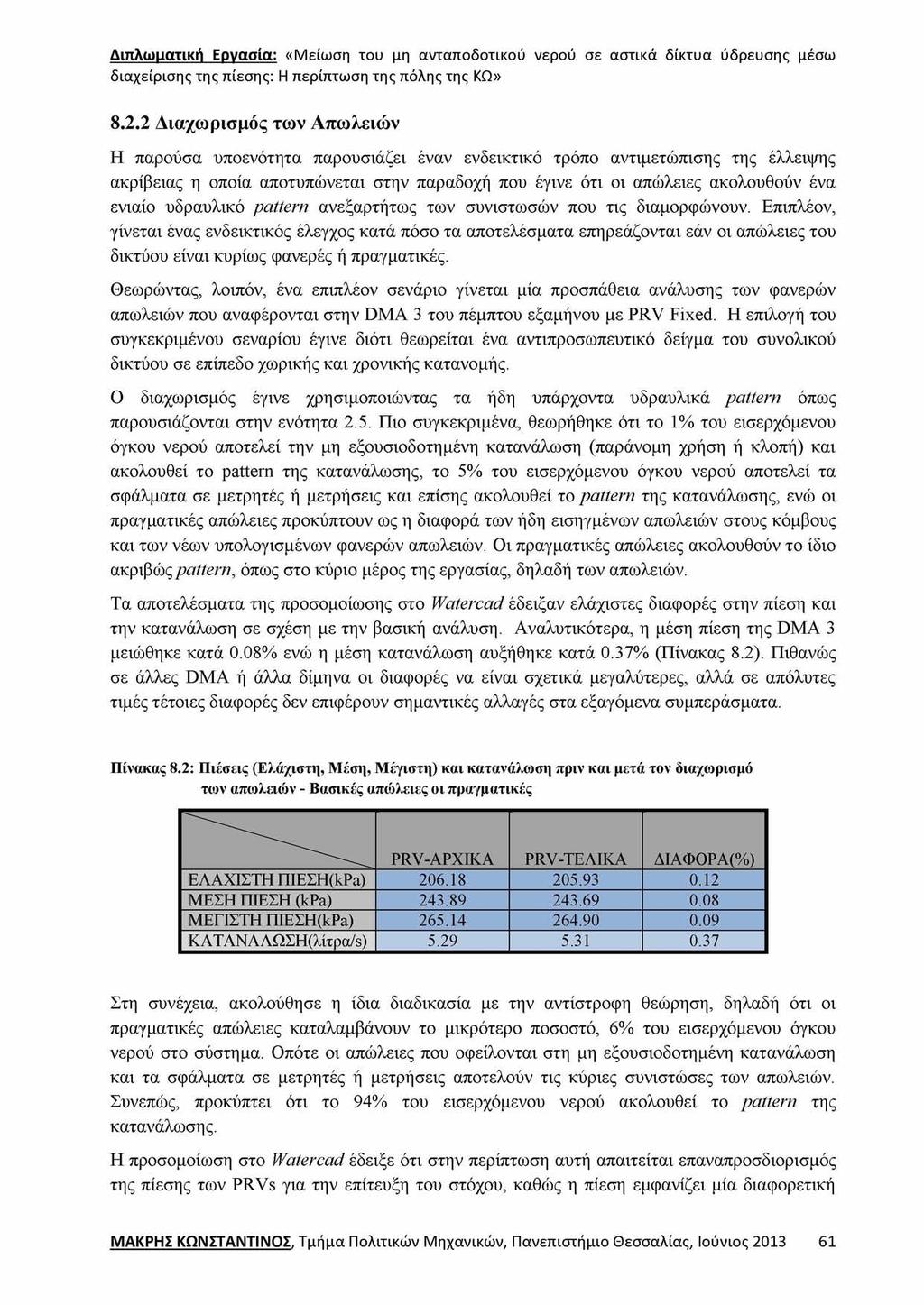 8.2.2 Διαχωρισμός των Απωλειών Η παρούσα υποενότητα παρουσιάζει έναν ενδεικτικό τρόπο αντιμετώπισης της έλλειψης ακρίβειας η οποία αποτυπώνεται στην παραδοχή που έγινε ότι οι απώλειες ακολουθούν ένα