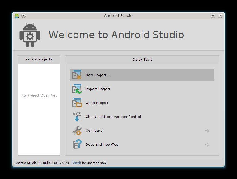 4.3 Ανάπτυξη εφαρμογής Java με χρήση Android Studio Στο πρώτο παράθυρο που θα εμφανιστεί επιλέγουμε New Project για την