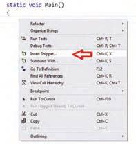 شکل 13 1 گزینه Insert Snippet در این صورت منوی دیگری باز می شود و از آن گزینه #C