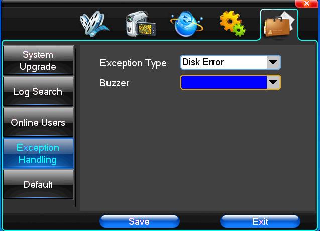 Erori: Exception Type Selectati tipul erorii Buzzer Selectati daca doriti avertizarea sonora in cazul producerii