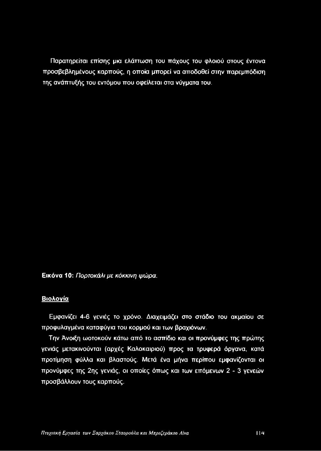 Βιολογία Εμφανίζει 4-6 γενιές το χρόνο.