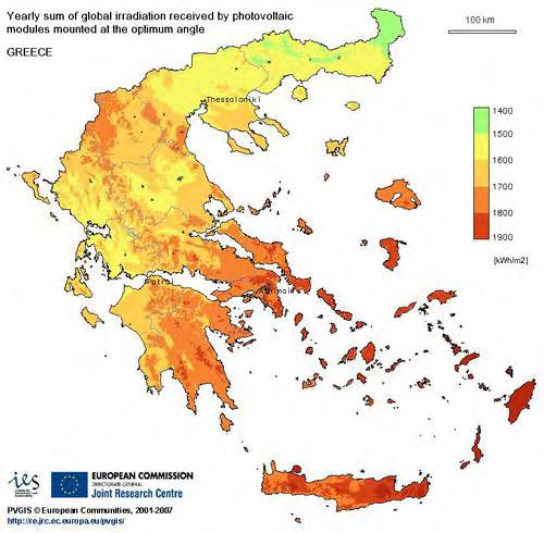 2.5 Σν ειηαθό δπλακηθό ζηελ Διιάδα Αλάινγα κε ηελ ηνπνζεζία ελφο θσηνβνιηατθνχ ζηαζκνχ παξαγσγήο ειεθηξηθήο ελέξγεηαο ε παξαγφκελε ηζρχο ηνπ δηαθνξνπνηείηαη ιφγσ ησλ θαηξηθψλ θαηλνκέλσλ ηεο