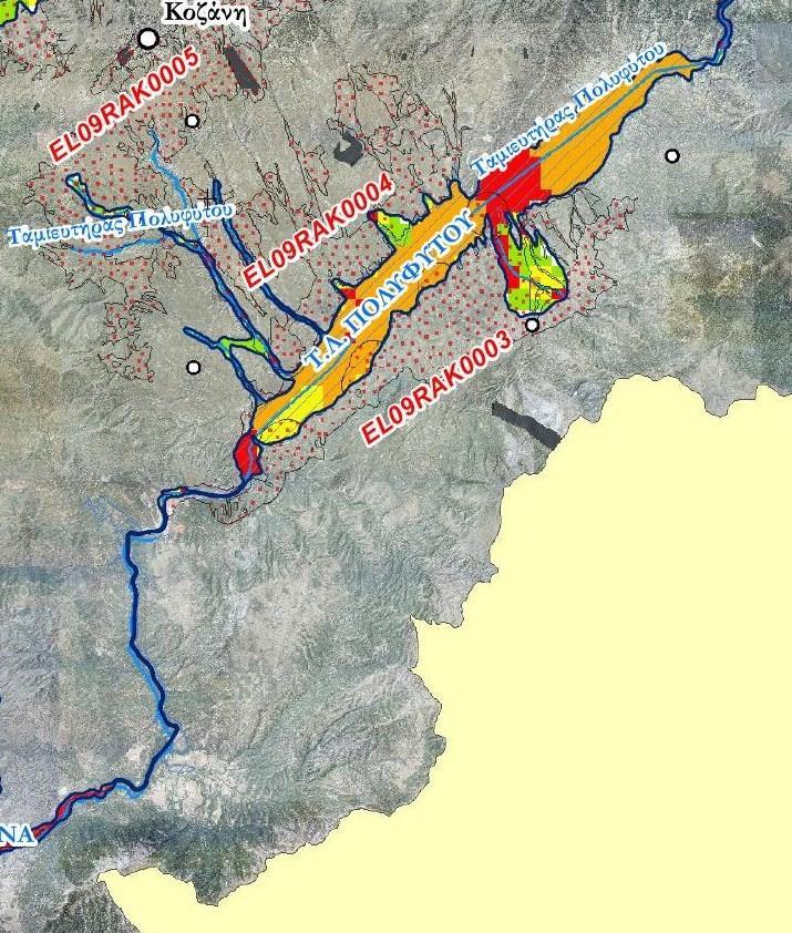 Εικόνα : Χάρτης Επικινδυνότητας Ζωνών EL09RAK0003, EL09RAK0004 και EL09RAK0005 για πλημμύρα Τεπ=100έτη 7.2.