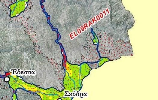 Εικόνα : Χάρτης Επικινδυνότητας Ζώνης EL09RAK0011 για πλημμύρα Τεπ=100έτη 7.2.