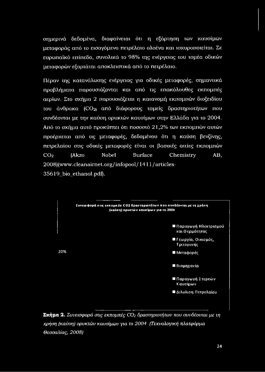 Πέραν της κατανάλωσης ενέργειας για οδικές μεταφορές, σημαντικά προβλήματα παρουσιάζονται και από τις επακόλουθες εκπομπές αερίων.