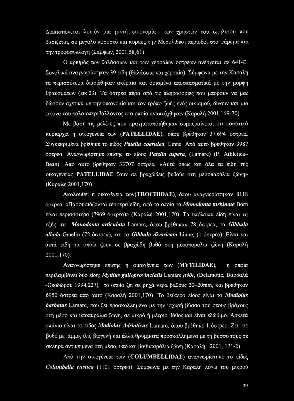 Σύμφωνα με την Καραλή τα περισσότερα διασώθηκαν ακέραια και ορισμένα αποσπασματικά με την μορφή θραυσμάτων (εικ.23).