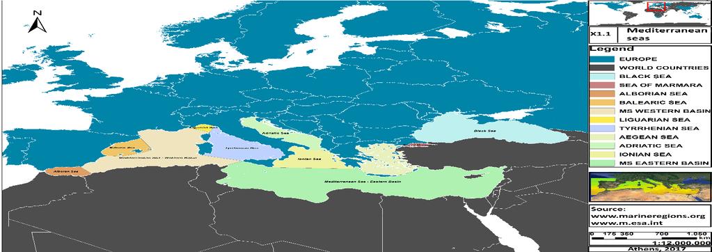διδακτορική διατριβή πάνω στο συγκεκριμένο αντικείμενο. Στη συνέχεια παρουσιάζεται ο χάρης Χ3 αναφορικά με τις θάλασσες που απαρτίζουν την Νότια Ευρώπη. Χάρτης Χ.